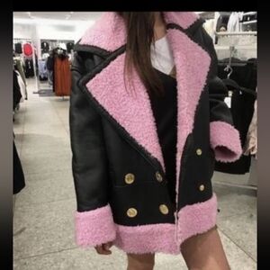 KENZO X H&M Black and Pink Leather Jacket Sz XS